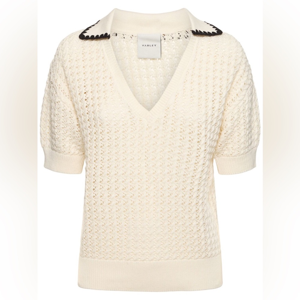 Varley Cream V-Neck Sweater with Ribbed Detailing